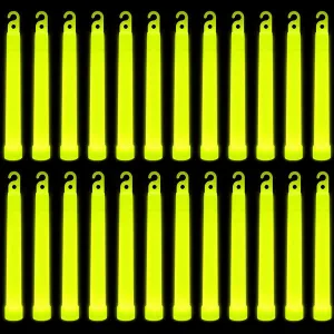 6 inch Glow Sticks Lanyard Premium Ultra Bright Glow in The Dark Rod Mega Party Pack of 25 (Yellow) for New Year’s Eve, Graduation Party, Camping
