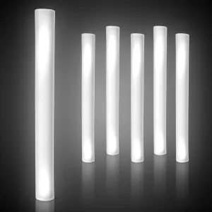 6 Pack White LED Foam Sticks in Bulk for Birthdays, Weddings, Raves, EDM Concerts 4th of July Glow in Dark Party Sensory Toys for Kids Party Favors