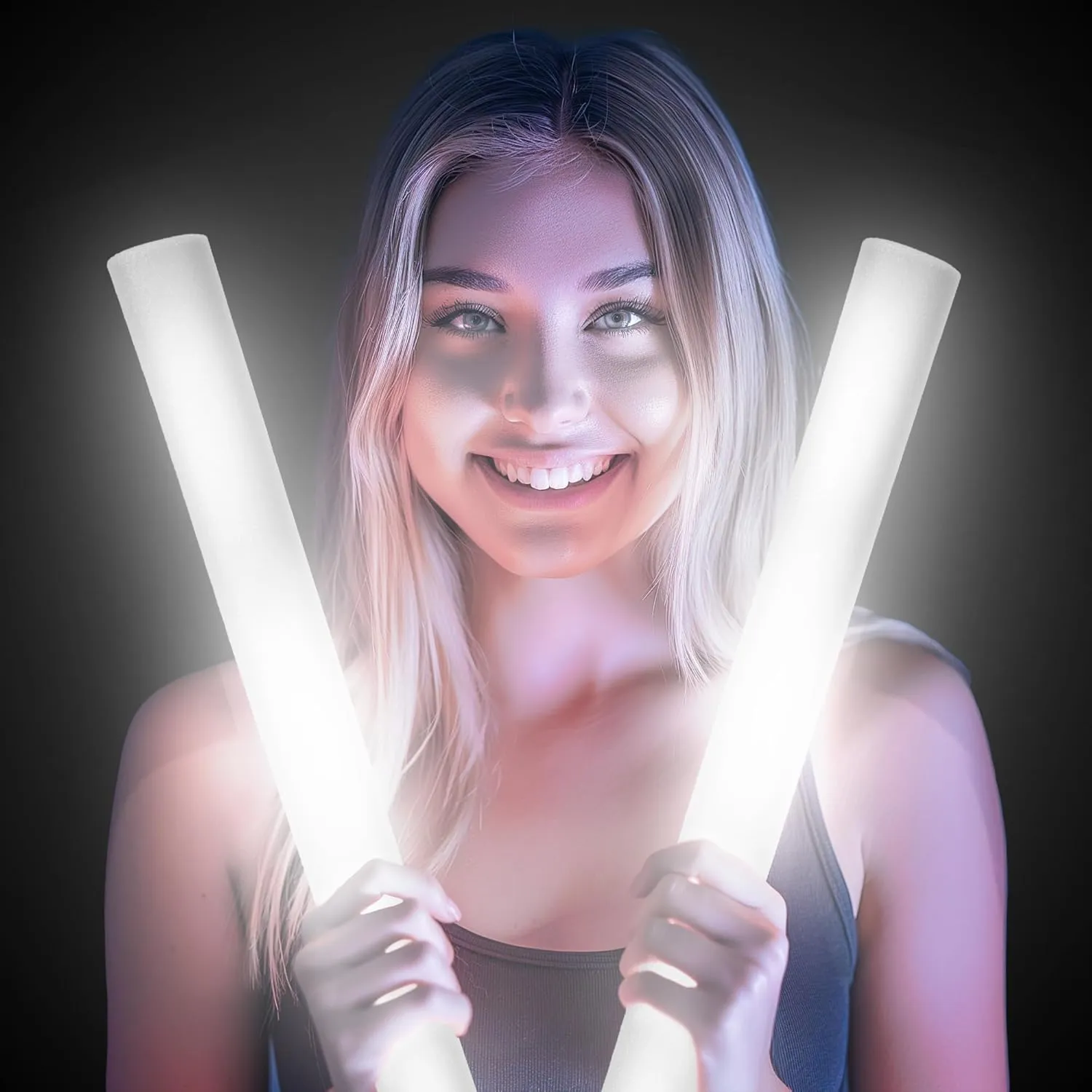 6 Pack White LED Foam Sticks in Bulk for Birthdays, Weddings, Raves, EDM Concerts 4th of July Glow in Dark Party Sensory Toys for Kids Party Favors