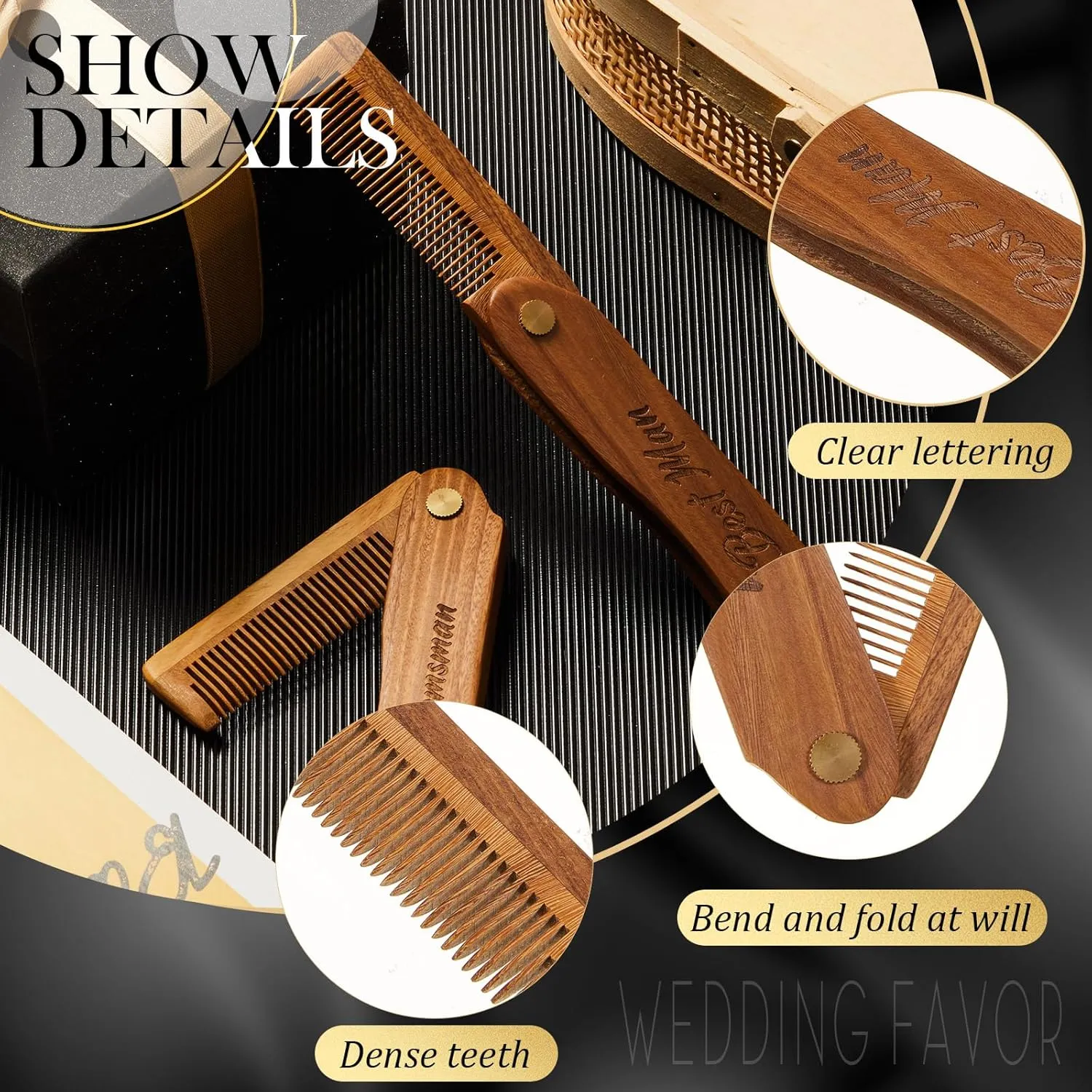 6 Pcs Folding Beard Comb for Men Groomsmen Gift Best Man Gift Pocket Combs Hair Mustache Bulk for Grooming Detangling Wedding Party Favor(Wooden,Wood Color)