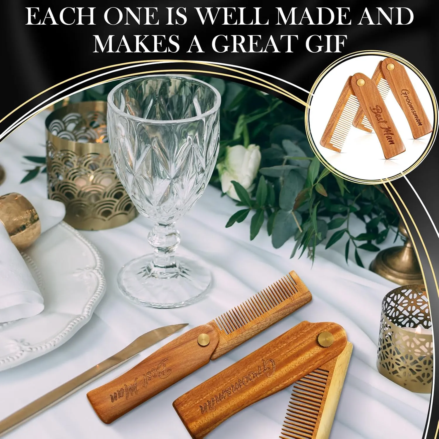 6 Pcs Folding Beard Comb for Men Groomsmen Gift Best Man Gift Pocket Combs Hair Mustache Bulk for Grooming Detangling Wedding Party Favor(Wooden,Wood Color)