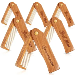 6 Pcs Folding Beard Comb for Men Groomsmen Gift Best Man Gift Pocket Combs Hair Mustache Bulk for Grooming Detangling Wedding Party Favor(Wooden,Wood Color)