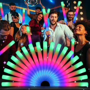 64 Pack Foam Glow Sticks, Bulk LED Foam Sticks, Foam Light Up Sticks with 3 Mode Colorful Flashing, Glow Party Supplies, Glow Sticks Bulk Party Pack for Wedding, Birthday, Concert, Halloween