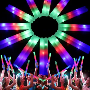 68 PCS LED Foam Glow Sticks Bulk, Glow in the Dark Party Supplies with 3 Modes Colorful Flashing, Neon Party Favors for Birthday, Wedding, Carnival, Concert, New Year