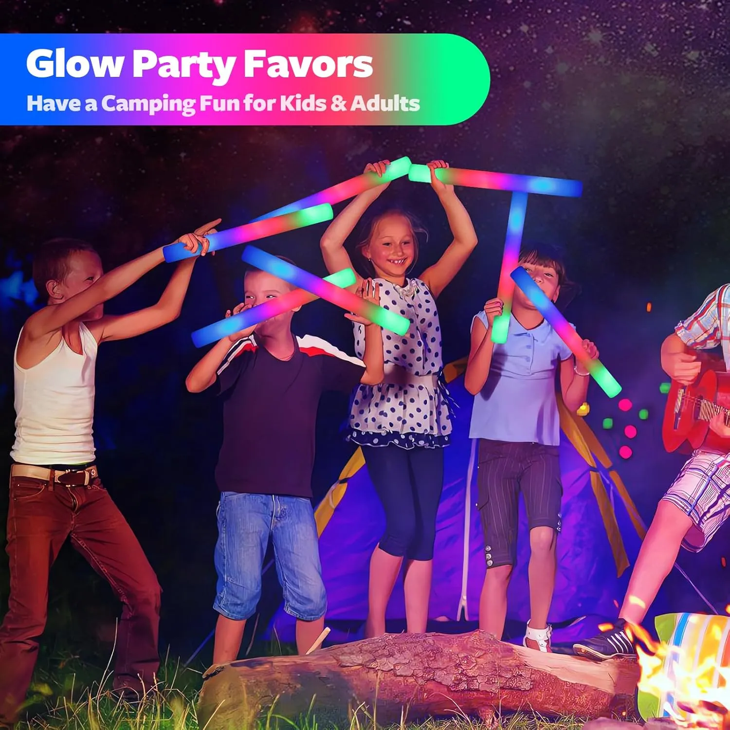 68 PCS LED Foam Glow Sticks Bulk, Glow in the Dark Party Supplies with 3 Modes Colorful Flashing, Neon Party Favors for Birthday, Wedding, Carnival, Concert, New Year