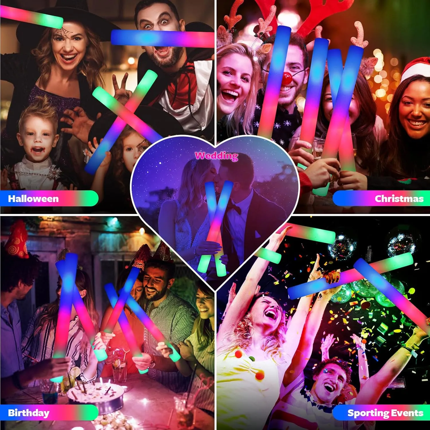 68 PCS LED Foam Glow Sticks Bulk, Glow in the Dark Party Supplies with 3 Modes Colorful Flashing, Neon Party Favors for Birthday, Wedding, Carnival, Concert, New Year