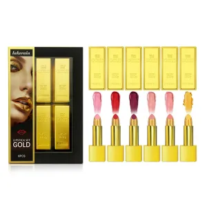 6Pcs Glitter Gold Lipstick Set Matte Lipstick Long Lasting Moisturizing Waterproof Lips Gloss Lipstick For Women Glitter Lipstick Long Lasting For Women