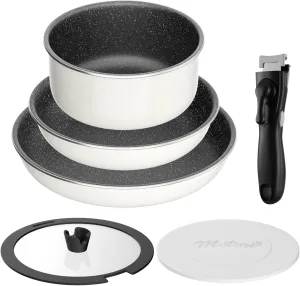 6pcs Pots and Pans Set, Nonstick Cookware Set Detachable Handle, Induction Kitchen Cookware Sets Non Stick with Removable Handle, RV Cookware Set, Oven Safe, White
