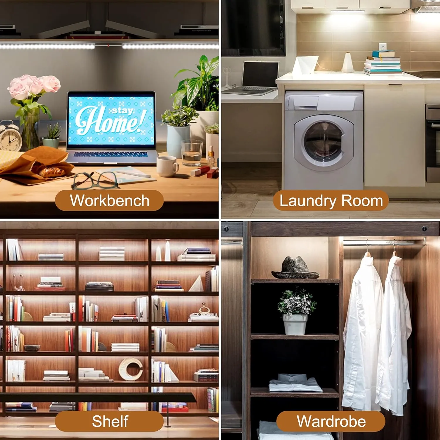6PCS x 12 inch LED Under Cabinet Lighting 6500K, Dimmable Under Counter Lights for Kitchen, Shelf, Workbench, Cupboard Lighting, Plug-in Under Cabinet Lights with Memory Function, Cold White