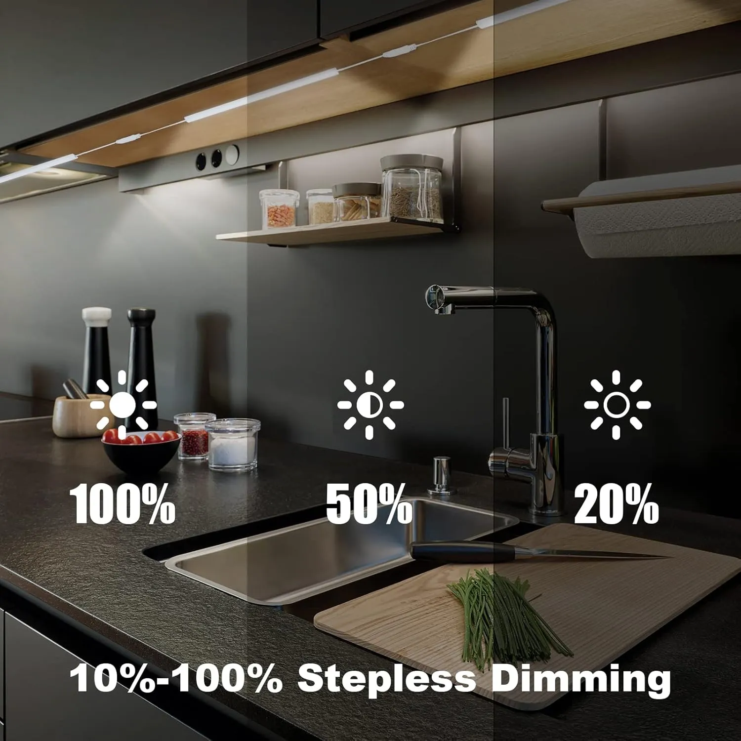 6PCS x 12 inch LED Under Cabinet Lighting 6500K, Dimmable Under Counter Lights for Kitchen, Shelf, Workbench, Cupboard Lighting, Plug-in Under Cabinet Lights with Memory Function, Cold White
