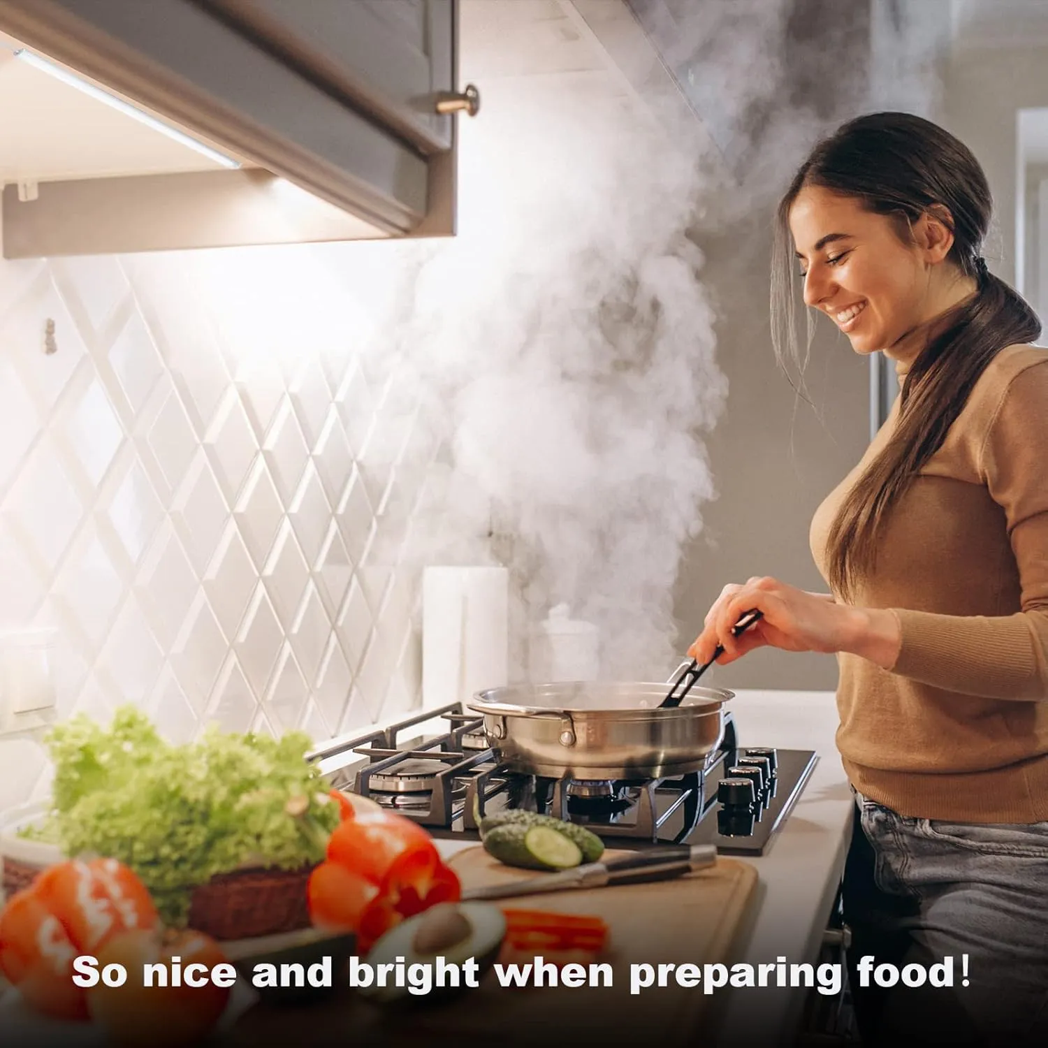 6PCS x 12 inch LED Under Cabinet Lighting 6500K, Dimmable Under Counter Lights for Kitchen, Shelf, Workbench, Cupboard Lighting, Plug-in Under Cabinet Lights with Memory Function, Cold White