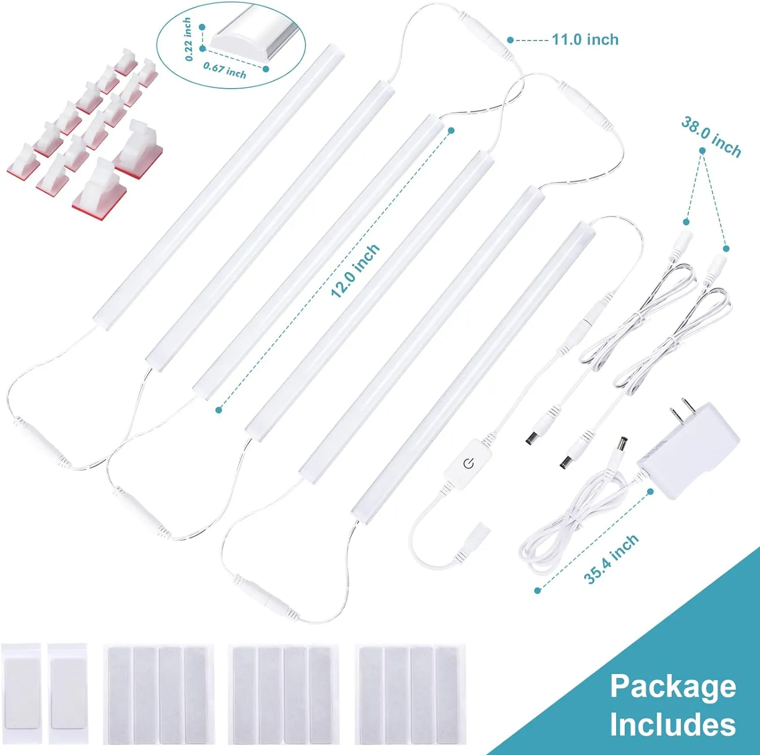 6PCS x 12 inch LED Under Cabinet Lighting 6500K, Dimmable Under Counter Lights for Kitchen, Shelf, Workbench, Cupboard Lighting, Plug-in Under Cabinet Lights with Memory Function, Cold White