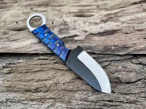 7'' Full Tang Fixed Blade Outdoor Camping Hunting Knife In Sheath Gift For Him | 1095 High Carbon Steel Knife | SKINNER Gift | Cowboy knives | Pancake leather sheath (BLUE)