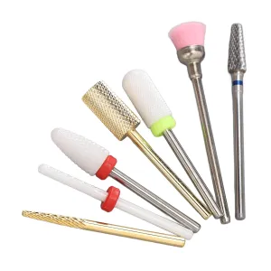 7 Piece Set of Nail Drill Bits, Tungsten Carbide & Ceramic, Portable Manicure Grinding Head with Cleaning Brush, For Nail Drill Machines
