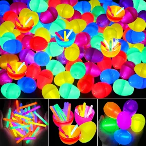 72 Pcs Glow Easter Eggs with 144 Mini Glow Sticks for Kids, Glow in the Dark Easter Eggs Basket Essential Fillers Plastic Surprise Hunt Gifts, Boys Girls Easter Toys Party Favors Class Prizes