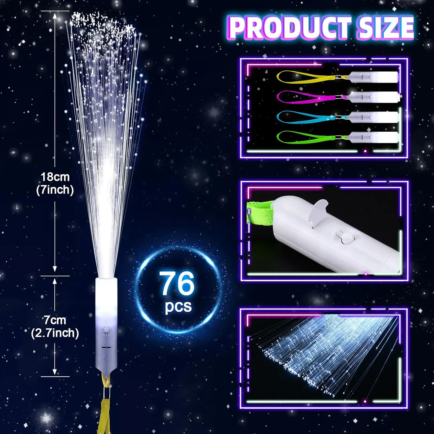76 PCS White Fiber Optic Sticks, LED Fiber Wands, Fiber Optic Wand with 3 Light Modes, Glow in the Dark Party Supplies, Wedding Party Supplies, for Wedding, New Year, Birthday, Carnival
