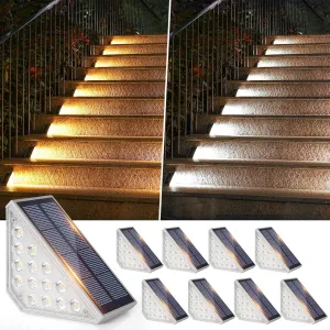 8-Pack Solar Stair Lights Outdoor Waterproof, Upgraded 2-in-1 LED Warm White and Cool White Solar Powered Step Light for Outside, IP67 Auto On/Off Solar Lights for Front Sidewalk Yard Patio Porch