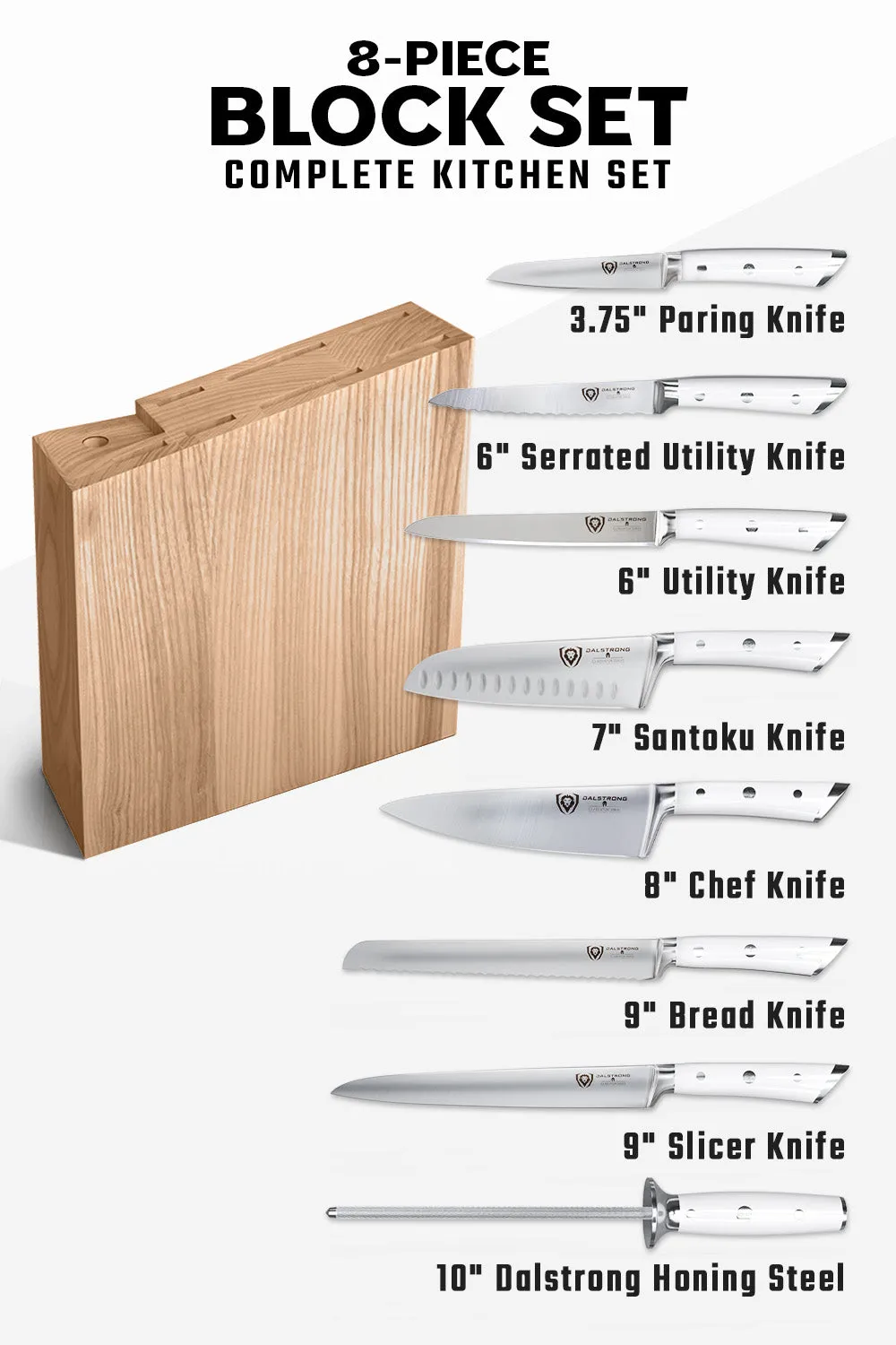 8-Piece Knife Block Set White | Gladiator Series | Knives NSF Certified | Dalstrong ©