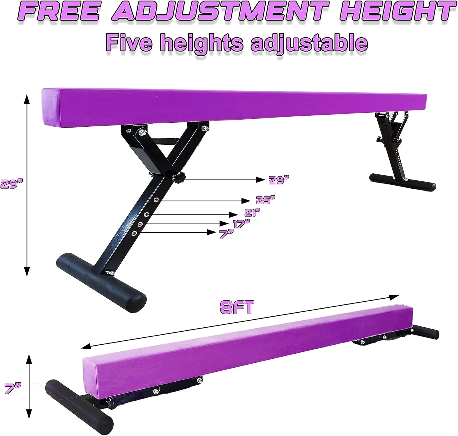 8FT Adjustable Balance Beam, Gymnastics Beam for Kids, High and Low Beams for All Gymnastic Levels- Gymnastics Equipment for Teens Home or Gym Use, Weight Limit 350 LBS