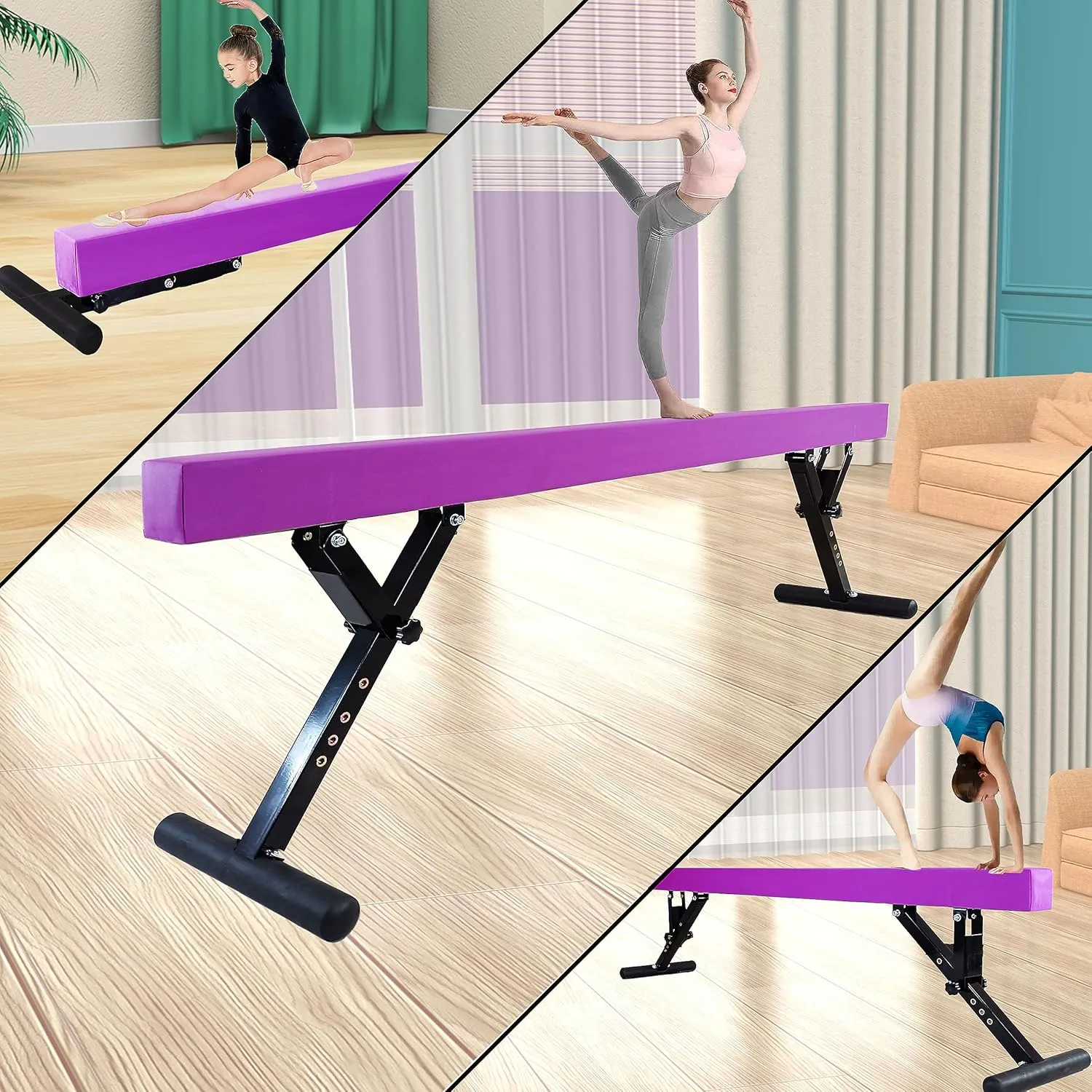 8FT Adjustable Balance Beam, Gymnastics Beam for Kids, High and Low Beams for All Gymnastic Levels- Gymnastics Equipment for Teens Home or Gym Use, Weight Limit 350 LBS