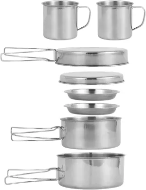 8Pcs/Set Camping Cookware Mess Kit Stainless Steel Cooking Pot and Pan Set with Plates Cups for Outdoor Hiking Backpacking New 2025 High Reliable Electronic Component