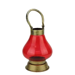 8" Decorative Indian Inspired Transparent Red Glass Tea Light Candle Holder