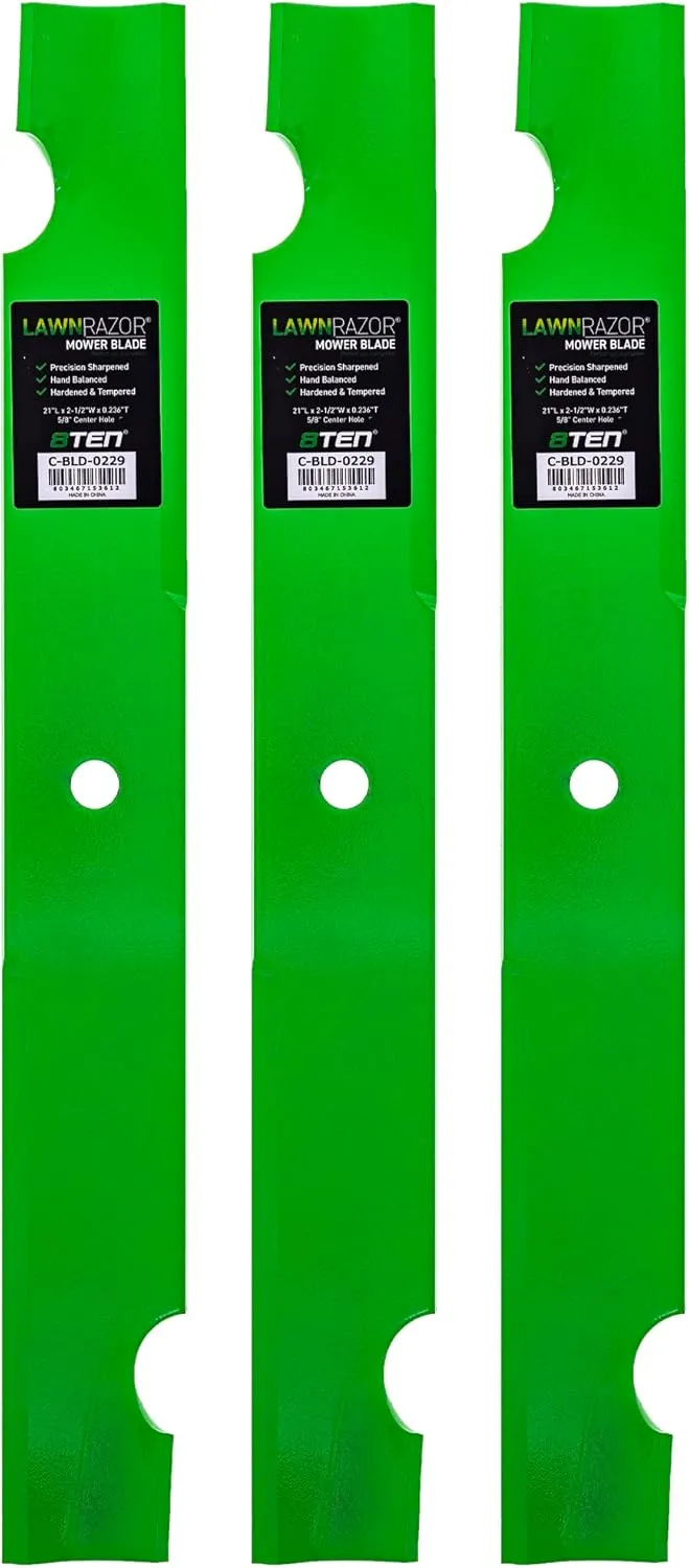 8TEN LawnRAZOR Blade Set for Scag Turf Tiger Bad Boy 61" Deck 038-6080-00 482879 (Notched High Lift) 3 Pack