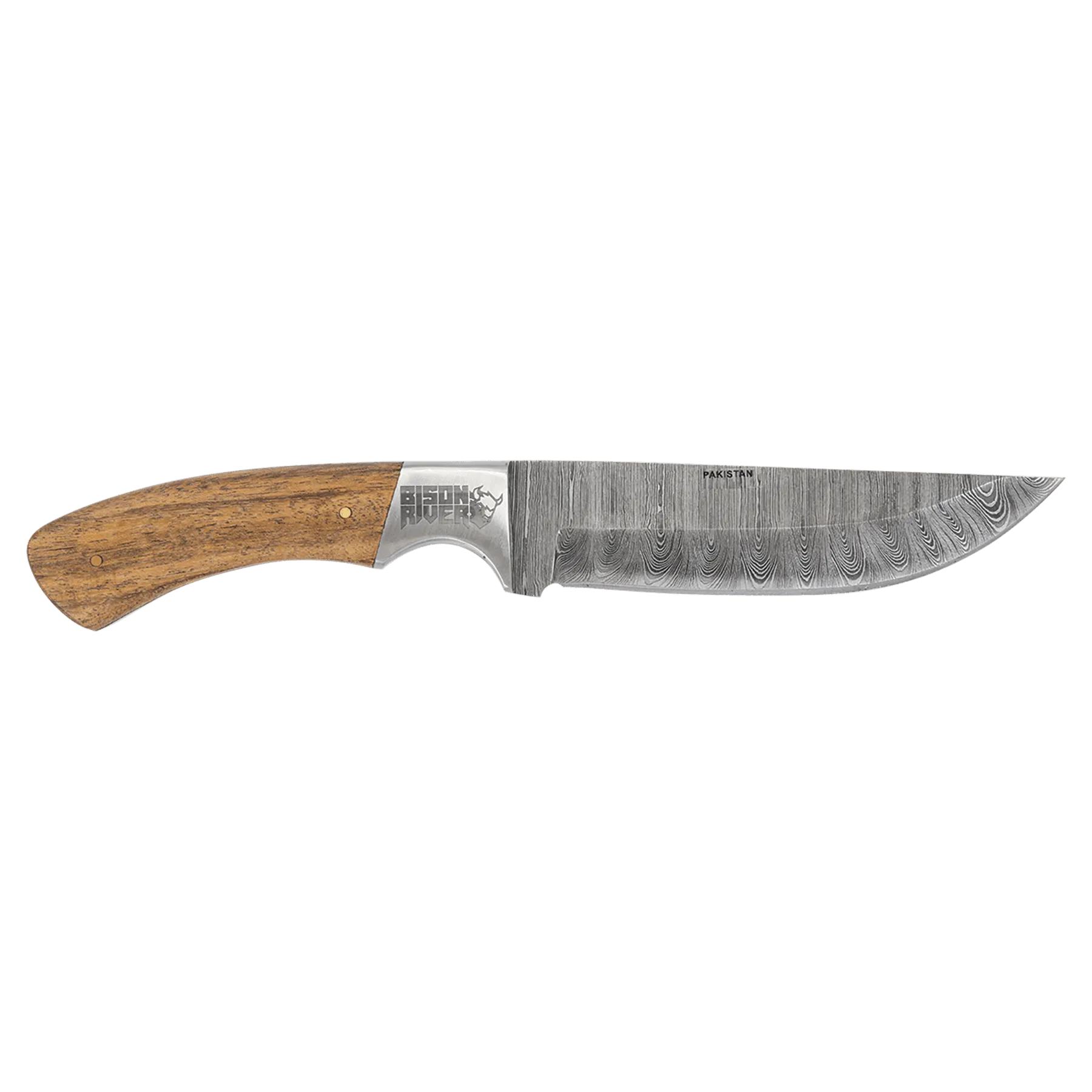 9 1/2" Fixed Blade Wood Knife with Damascus Steel Blade and Leather Sheath