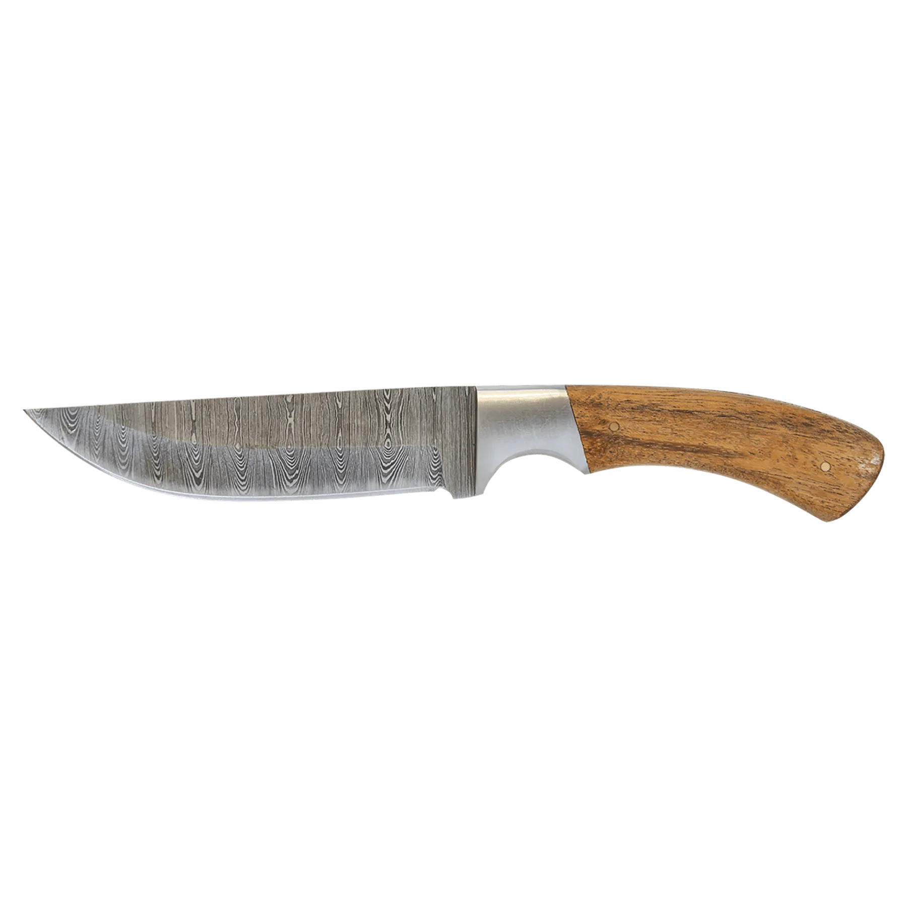 9 1/2" Fixed Blade Wood Knife with Damascus Steel Blade and Leather Sheath