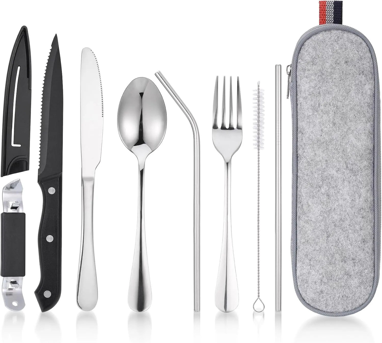 9-Piece Portable Stainless Steel Travel Cutlery Set with Case, Perfect for Camping, Hiking, Picnics and More