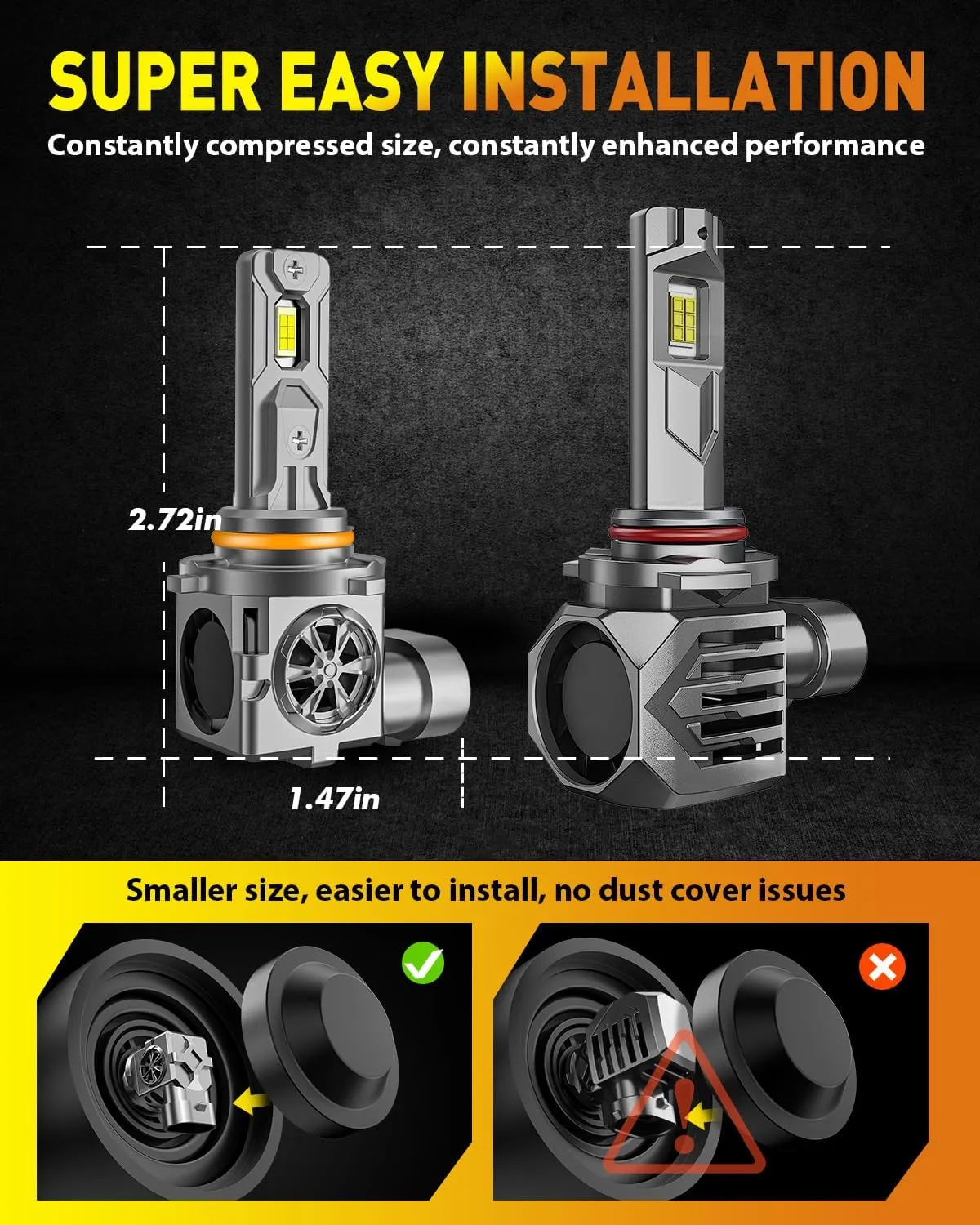 9005/HB3 LED Bulbs, 30000LM Ultra Brightness, 1:1 Mini Halogen Size 6500K Cool White, 10-Year Long Service Life with Cooling Fan, Plug and Play Fog Light Bulb, Pack of 2