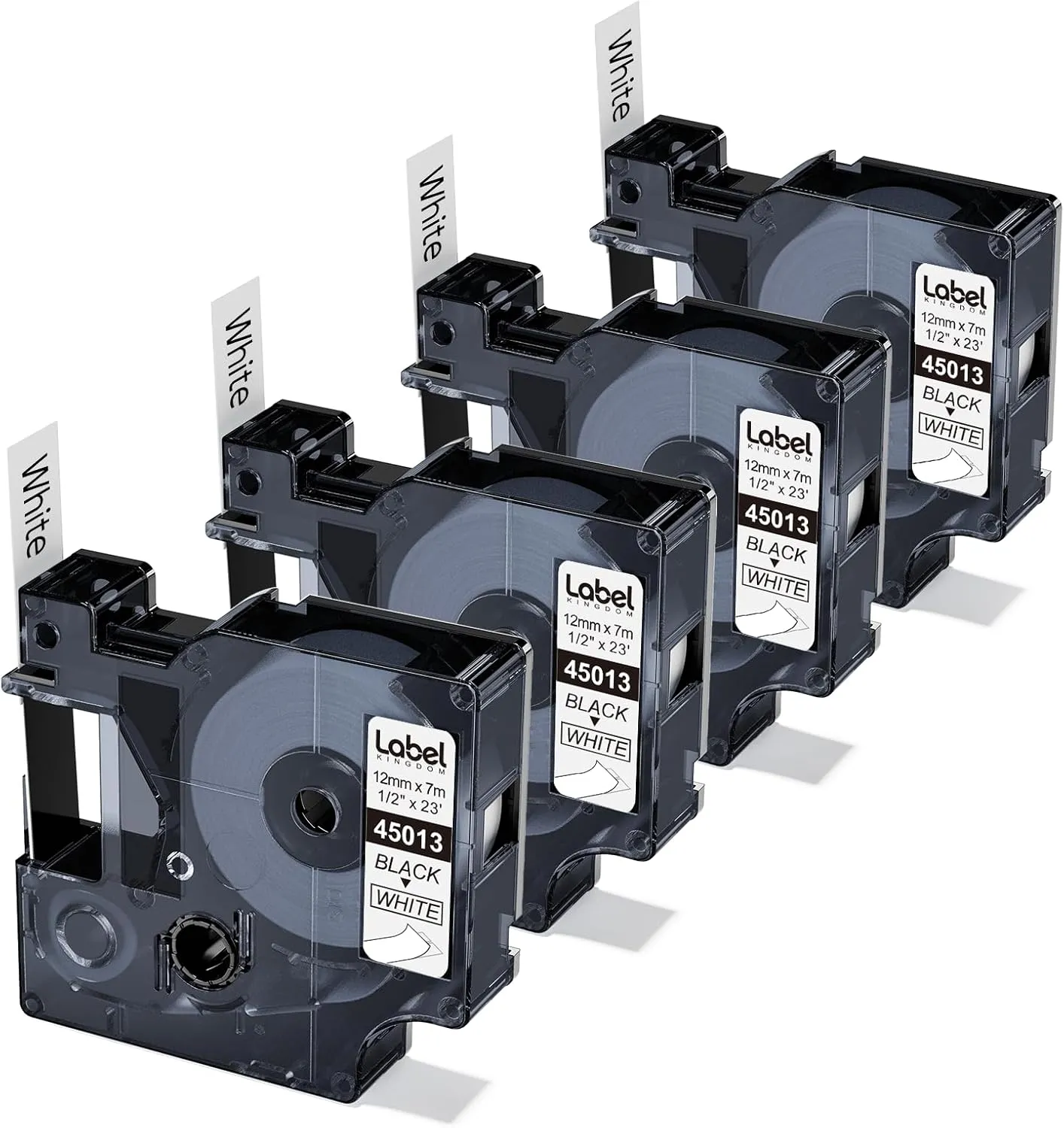A45013 D1 Label Tape S0720530 Replace for Dymo Label Maker Refills d1 45013, 1/2 in x 23 Ft Black on White Compatible with DYMO LabelManager 160 210D 260P 280 360D 450D, 4-Pack