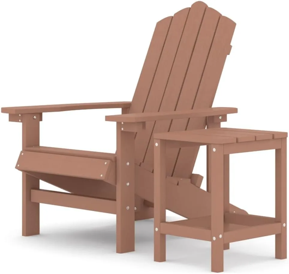 Adirondack Chair with Table Outdoor Patio Furniture Set, HDPE Brown Weather-Resistant Lounge Chairs for Garden Deck Backyard