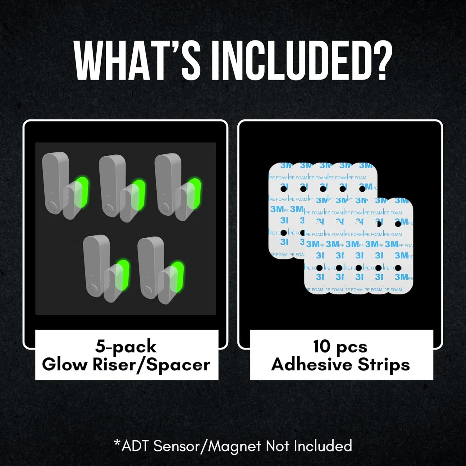 ADT Alarm Magnet Riser | 5 Pack Glow in The Dark Set with 3M Adhesive - Easy Mount to Any Doorway, Window, and Entryway | Ring Sensor/Magnet Not Included (1 inch)