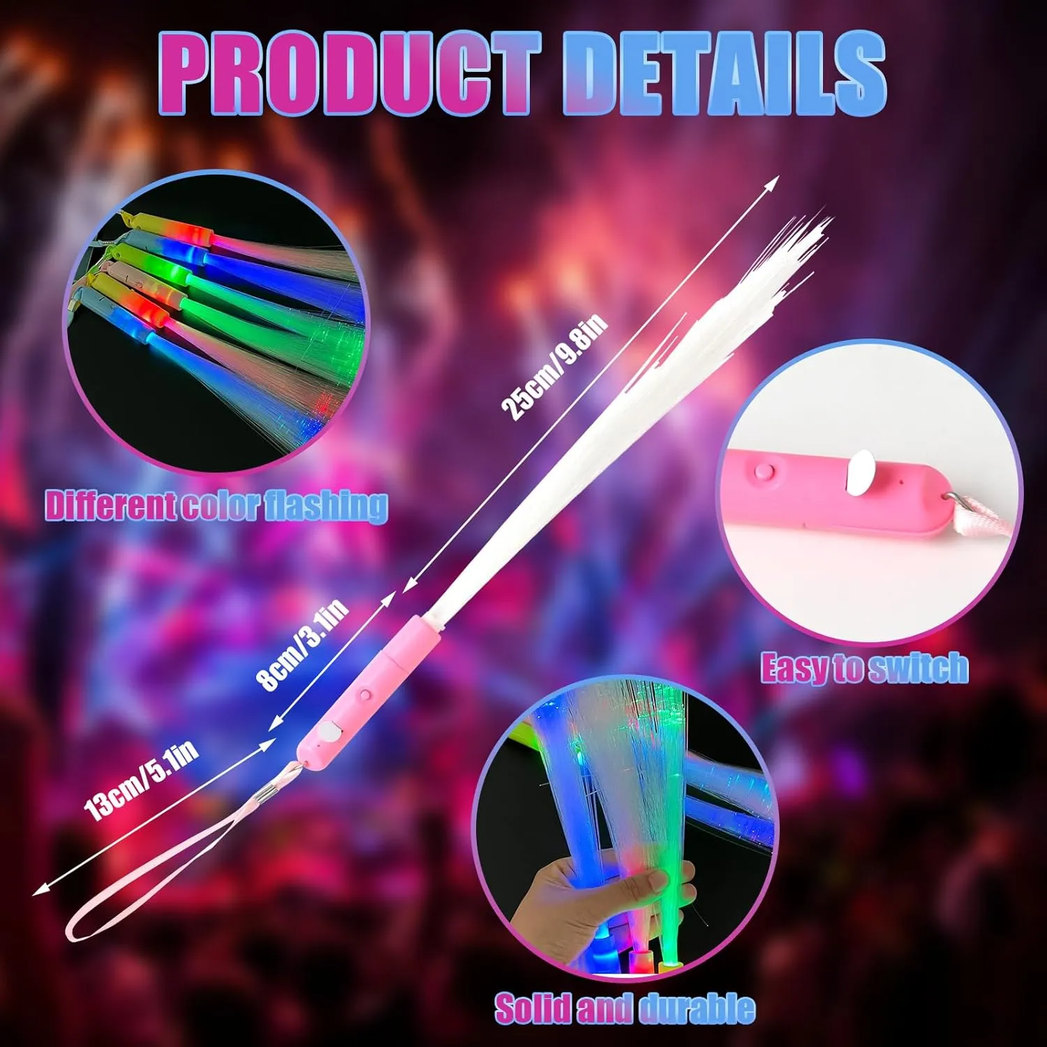 AEAHALY 48 Pieces Light up Wand Glow Sticks Party Supplies Colorful Fiber Optic Wand with 3 Light Modes for Wedding Bridal Birthday Shower Glow in The Dark Party Favors
