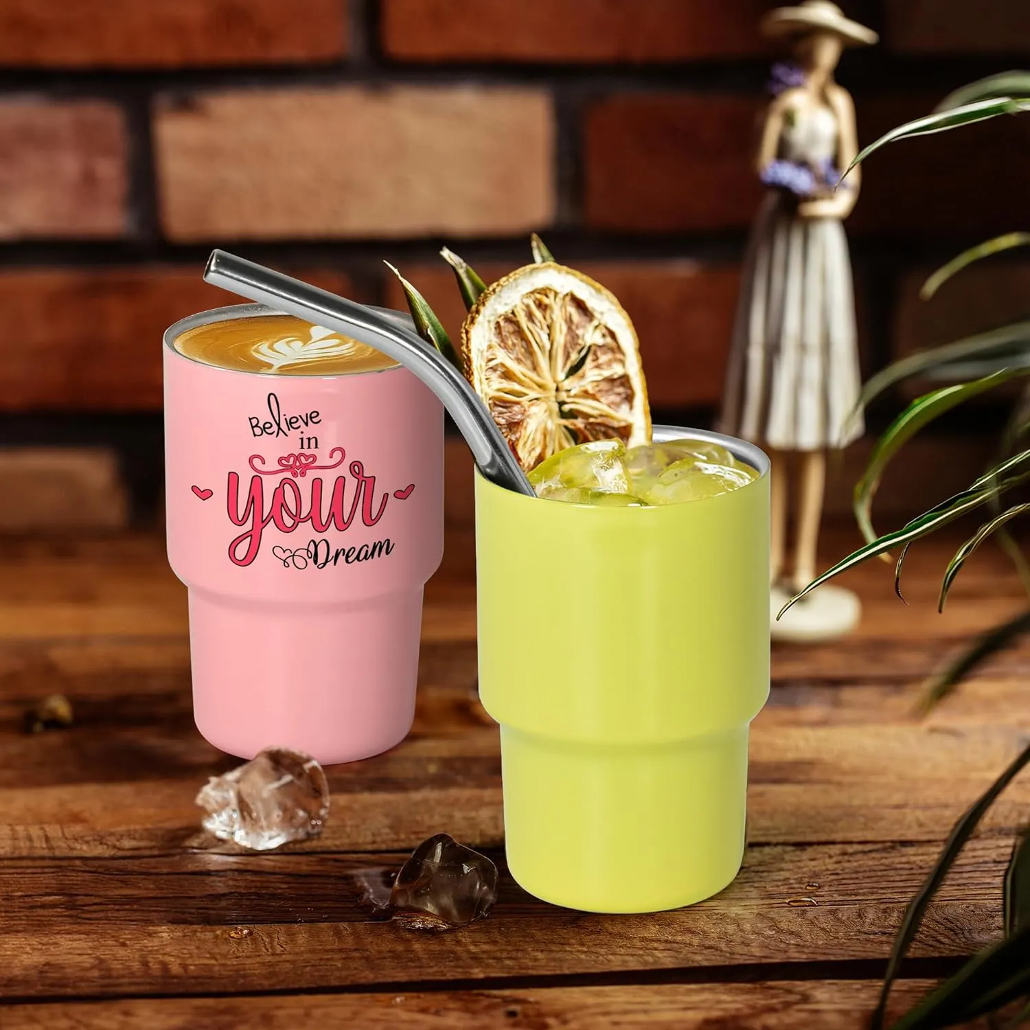 AGH 3oz Sublimation Shot Glasses Wine Tumbler with Straw, 6Pack Double Stainless Steel Wine Glass, Mini Insulated Coffee Mug Mugs For Bars, whiskey,Ice Cream, Tea(Green)