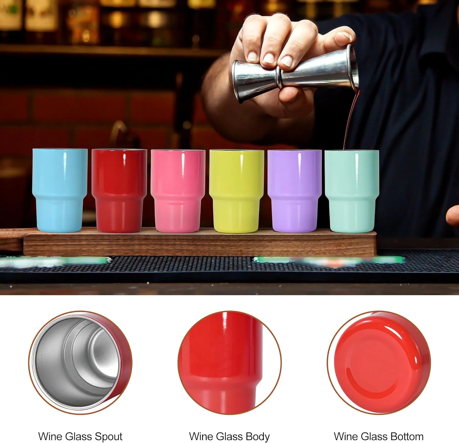 AGH 3oz Sublimation Shot Glasses Wine Tumbler with Straw, 6Pack Double Stainless Steel Wine Glass, Mini Insulated Coffee Mug Mugs For Bars, whiskey,Ice Cream, Tea(Green)