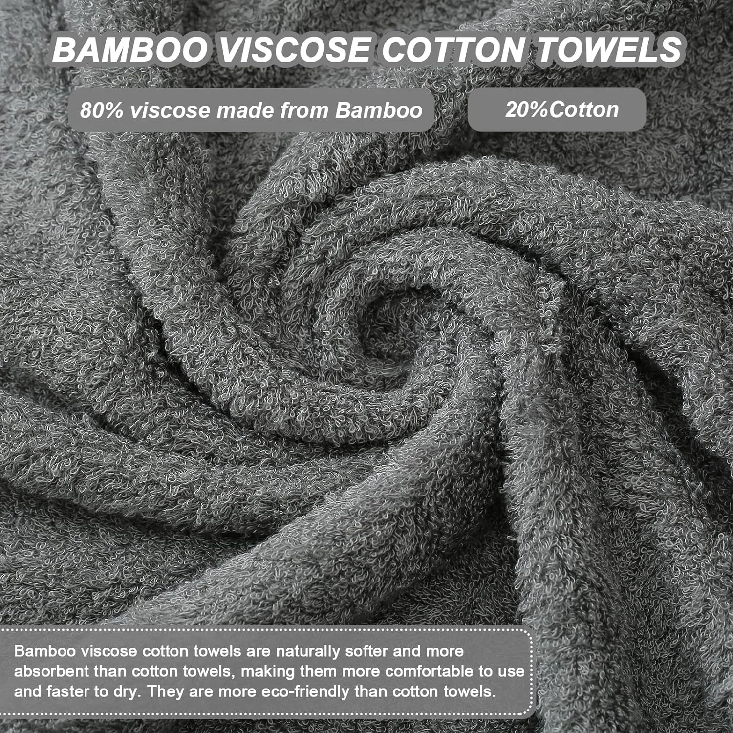 Aibaser Bath Towels - Natural, Ultra Absorbent Towels for Bathroom, Travel, Gym, Shower and Spa (2 Piece Set) (Grey, 35 in x 70 in)