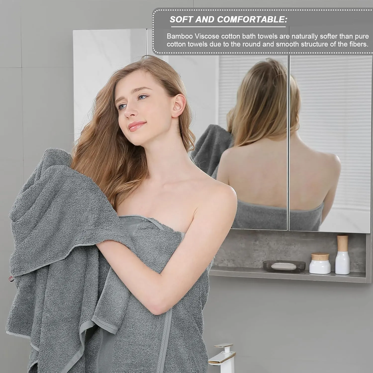 Aibaser Bath Towels - Natural, Ultra Absorbent Towels for Bathroom, Travel, Gym, Shower and Spa (2 Piece Set) (Grey, 35 in x 70 in)