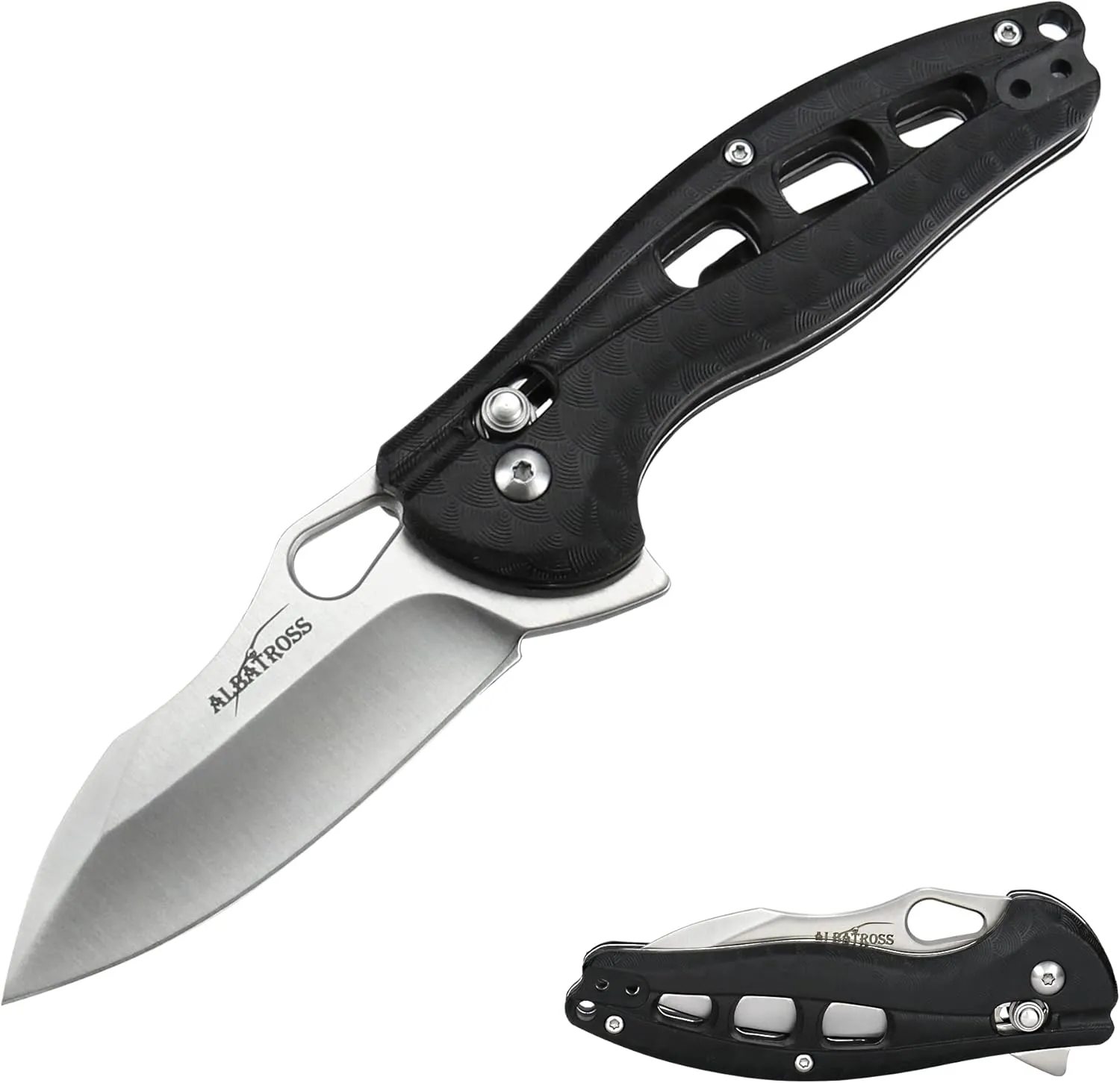 ALBATROSS Premium Folding Pocket Knife - 7.25" EDC with Axis Lock, Ball Bearing Assisted Opening, Satin 3Cr13MoV Blade, Lightweight FRN Handle for Hunting, Camping & Outdoor Adventures - FK036SC-BK
