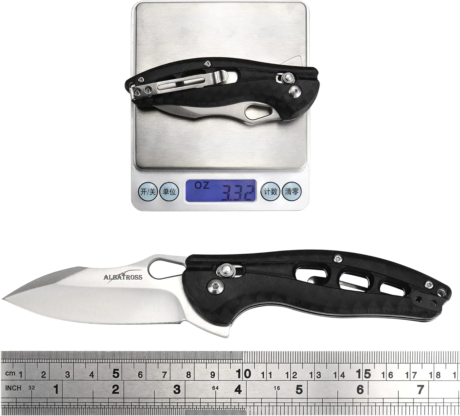 ALBATROSS Premium Folding Pocket Knife - 7.25" EDC with Axis Lock, Ball Bearing Assisted Opening, Satin 3Cr13MoV Blade, Lightweight FRN Handle for Hunting, Camping & Outdoor Adventures - FK036SC-BK