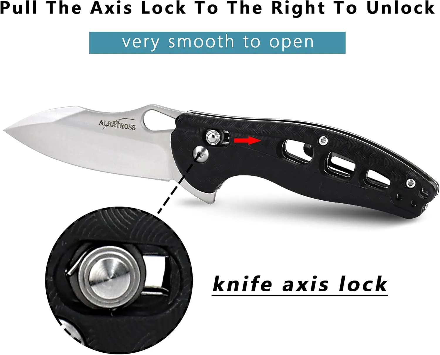 ALBATROSS Premium Folding Pocket Knife - 7.25" EDC with Axis Lock, Ball Bearing Assisted Opening, Satin 3Cr13MoV Blade, Lightweight FRN Handle for Hunting, Camping & Outdoor Adventures - FK036SC-BK