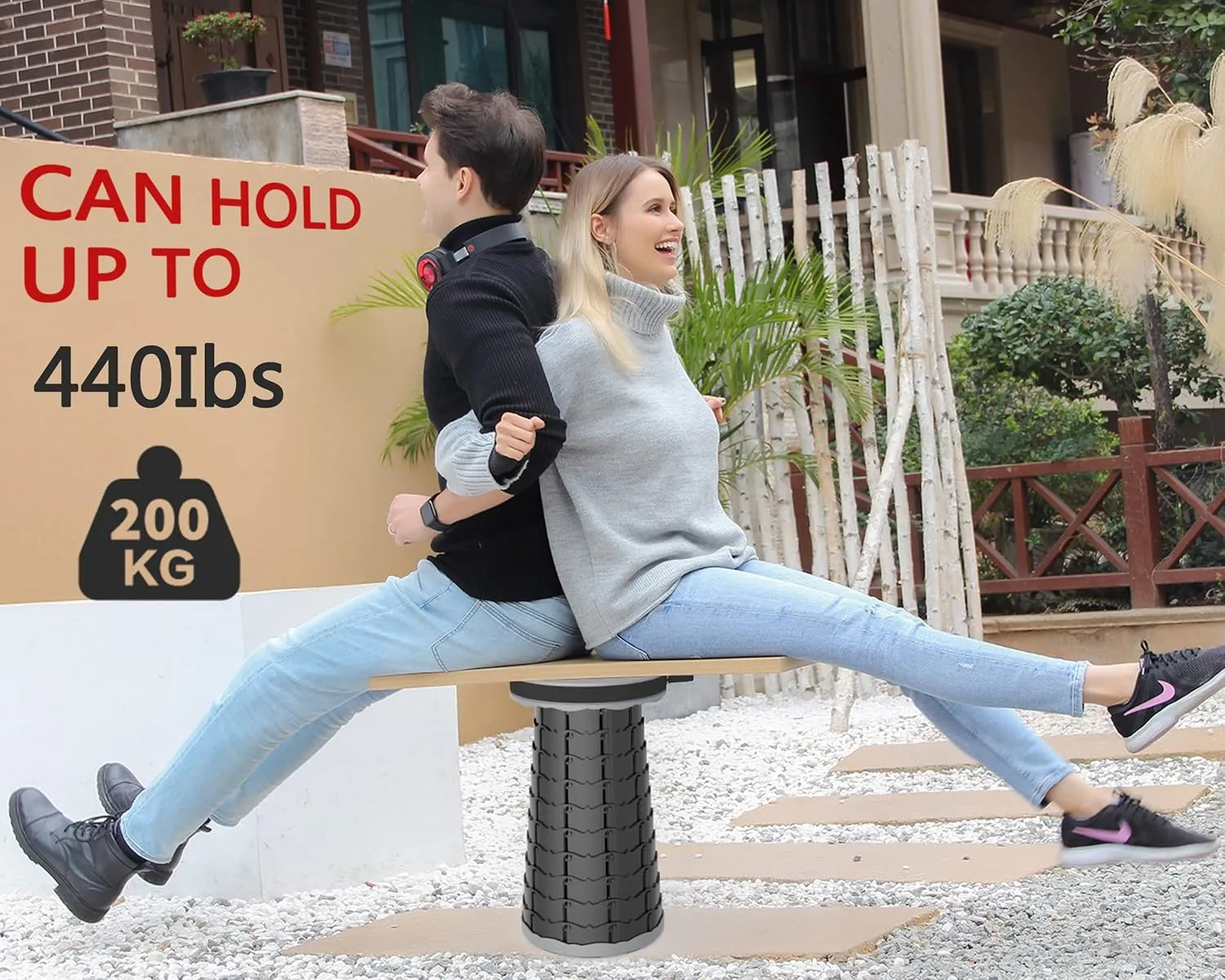 ALEVMOOM Telescoping Stool with Cushion, Portable Telescoping More Sturdy Capacity 440Ib,Collapsible Retractable Adjustable Folding Stool for Garden Hiking Fishing BBQ
