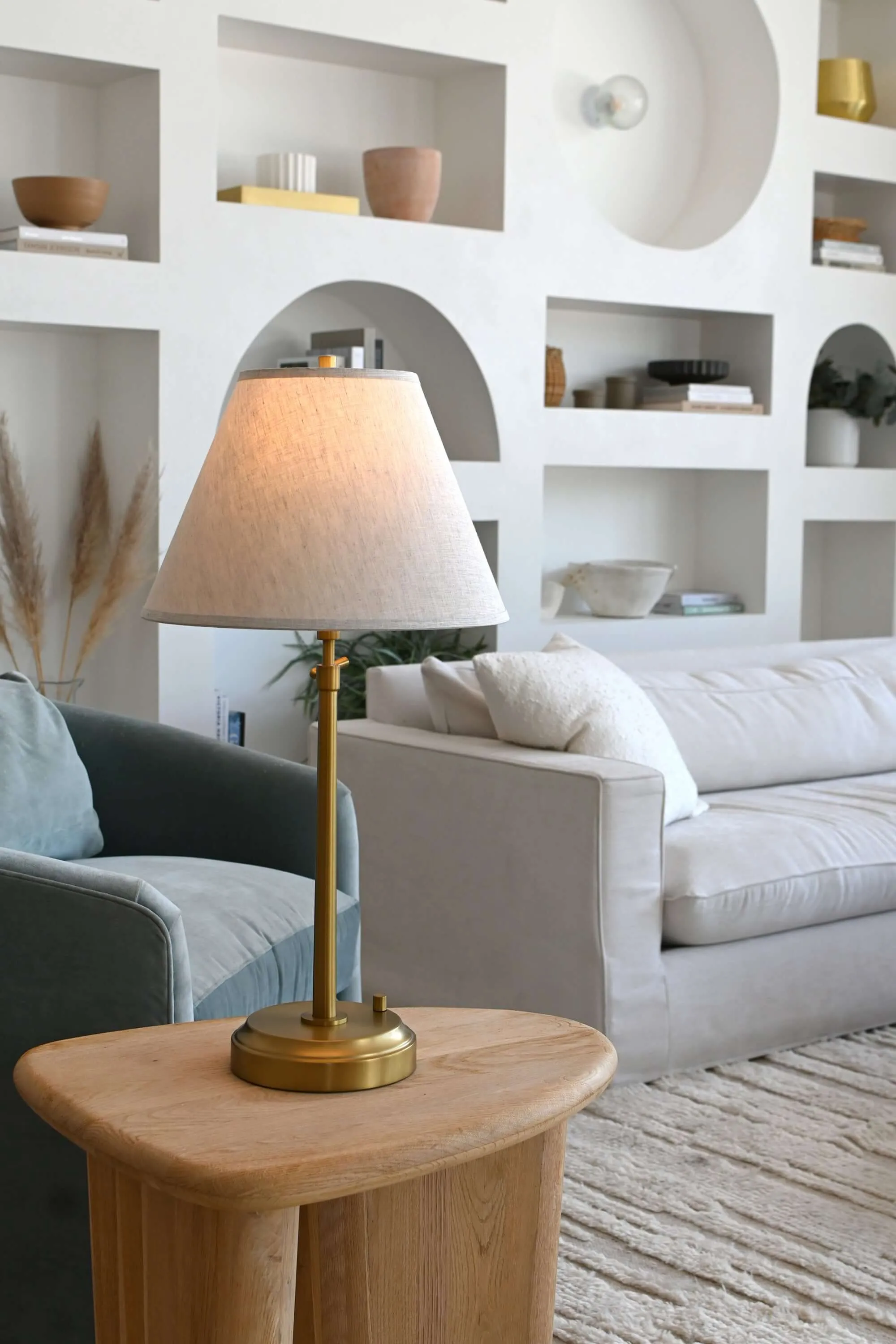 Alexis Cordless Table Lamp - Antique Brass with Beige Empire Shade