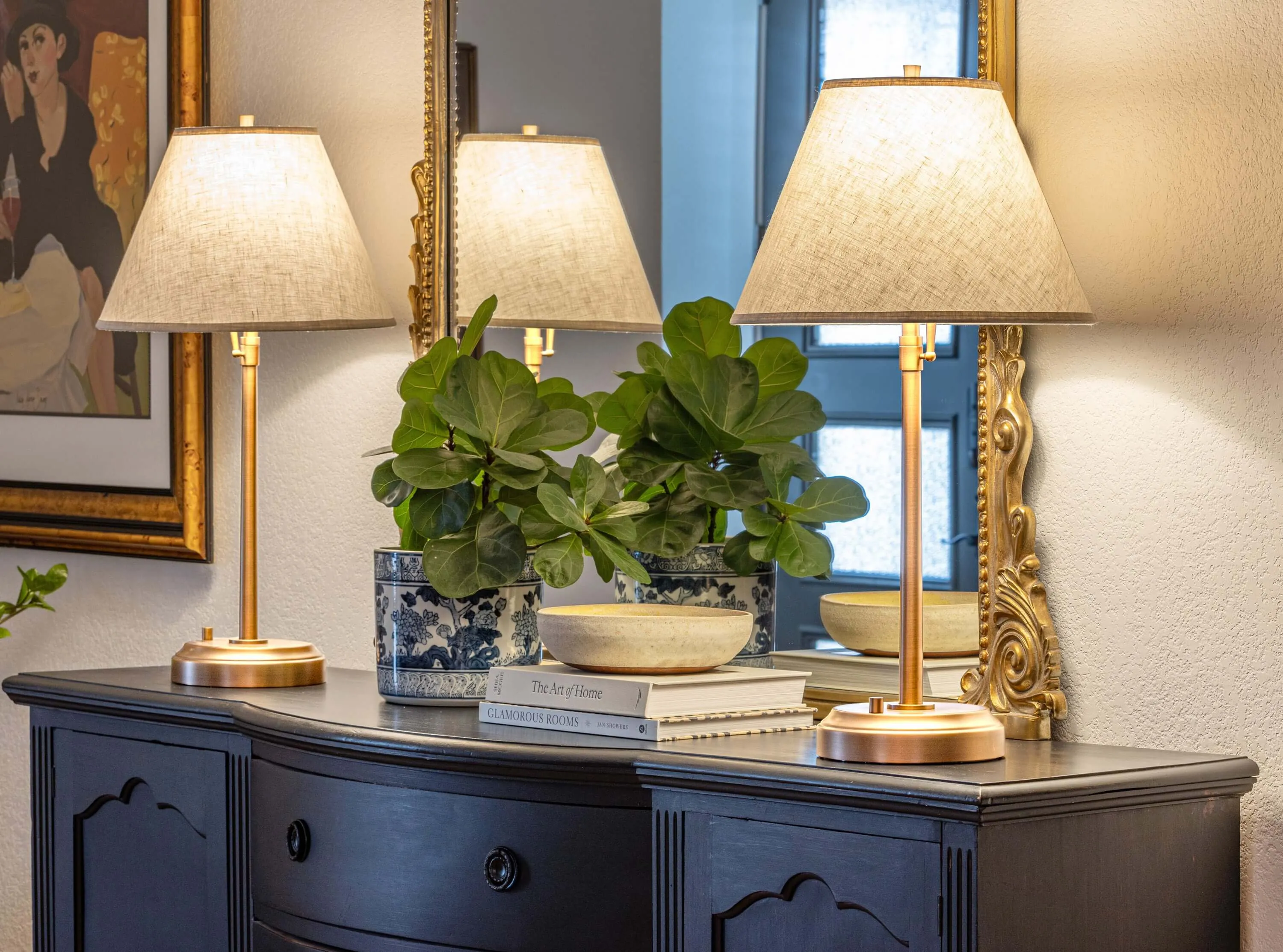 Alexis Cordless Table Lamp - Antique Brass with Beige Empire Shade