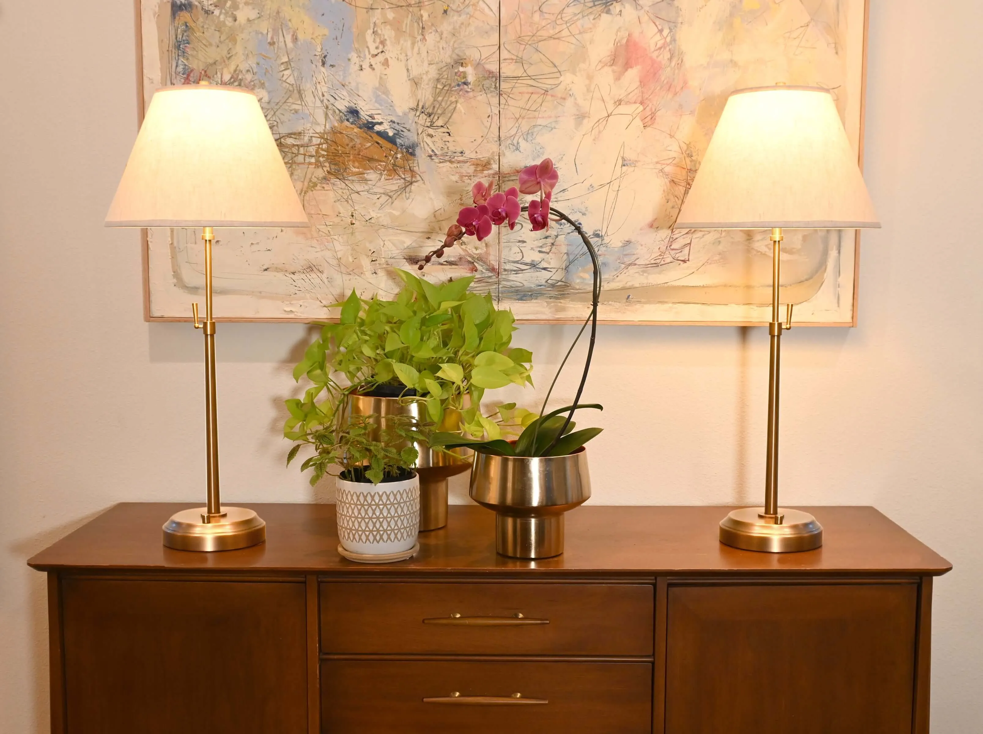 Alexis Cordless Table Lamp - Antique Brass with Beige Empire Shade
