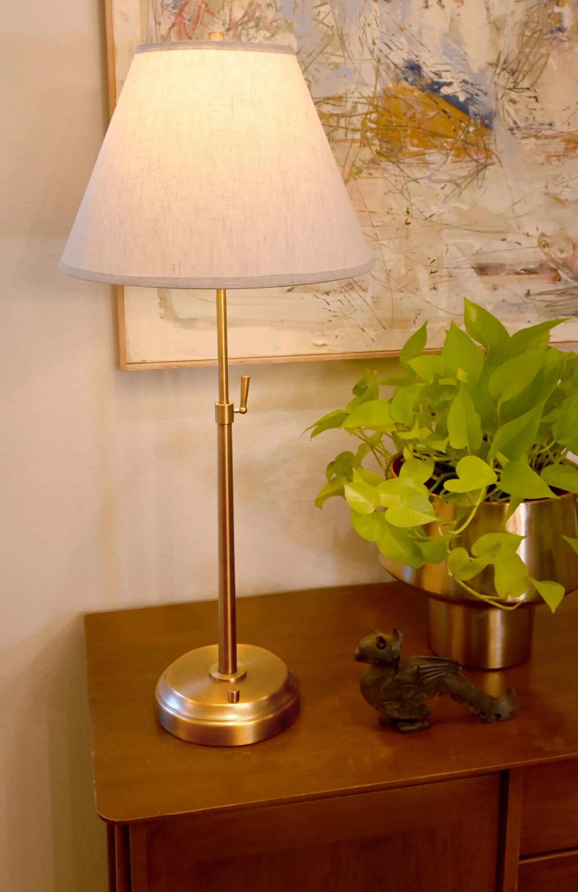 Alexis Cordless Table Lamp - Antique Brass with Beige Empire Shade