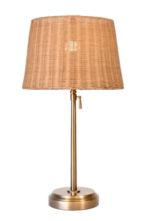 Alexis Cordless Table Lamp - Antique Brass with Rattan Shade