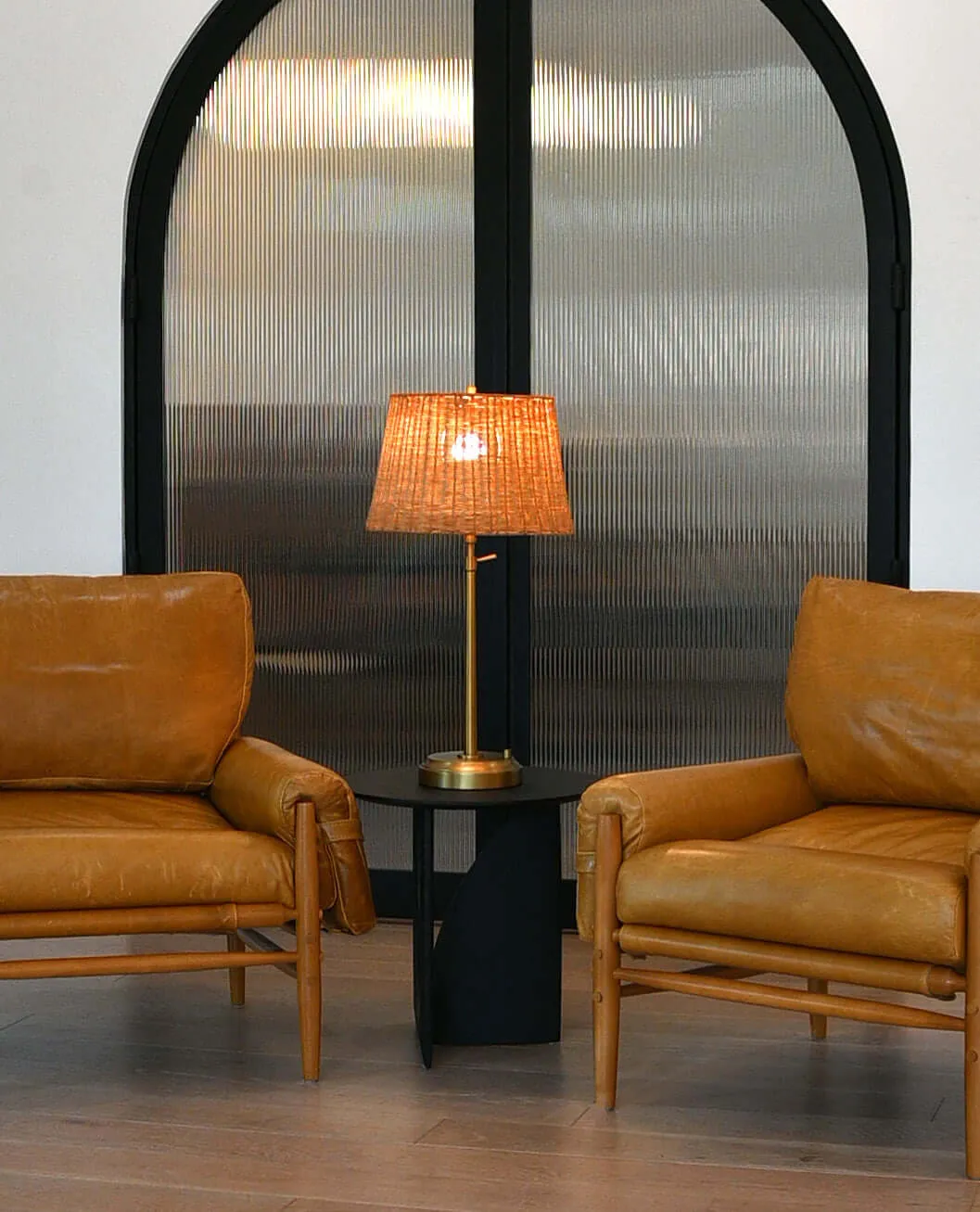 Alexis Cordless Table Lamp - Antique Brass with Rattan Shade
