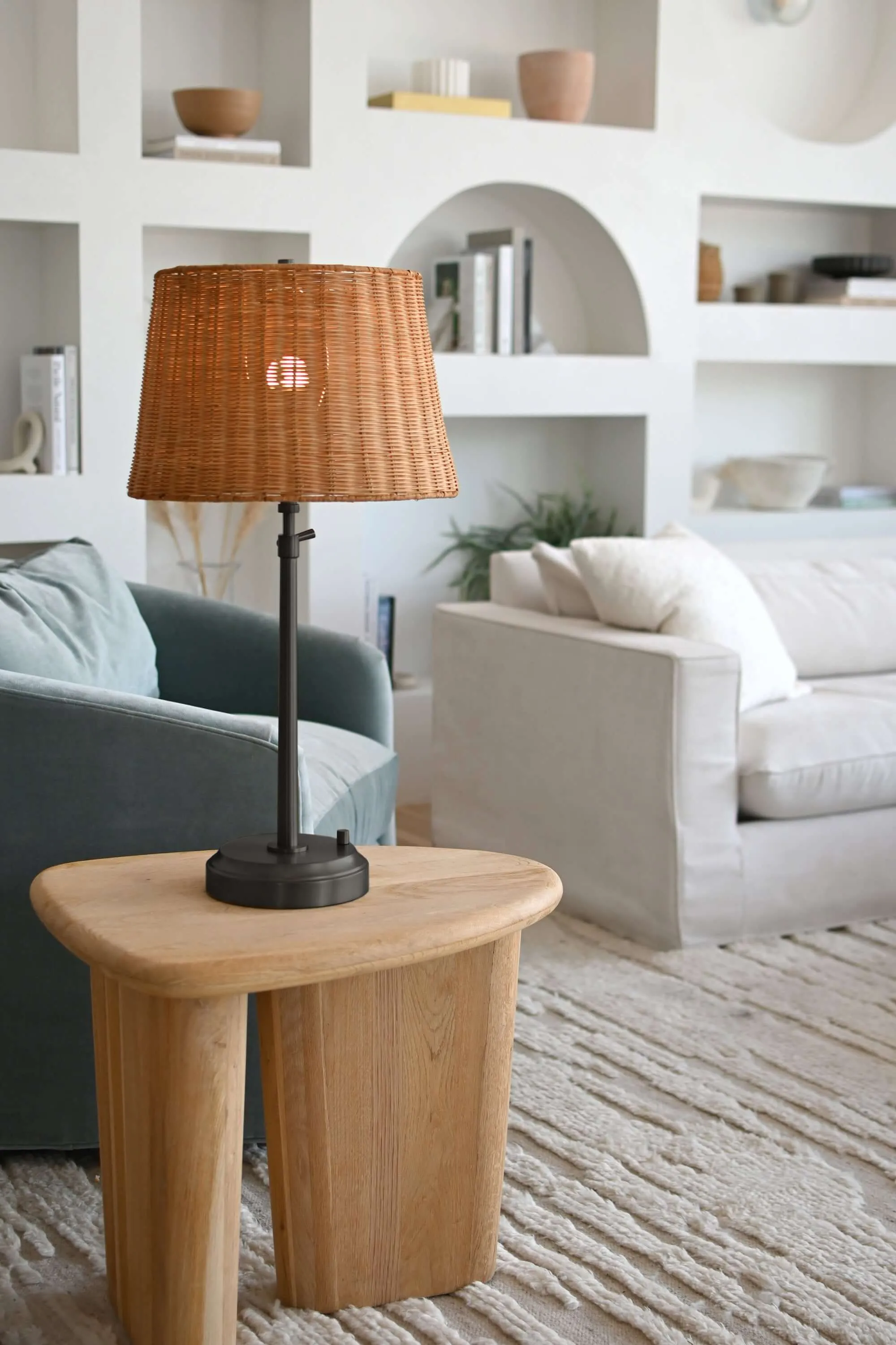 Alexis Cordless Table Lamp - Black with Rattan Shade